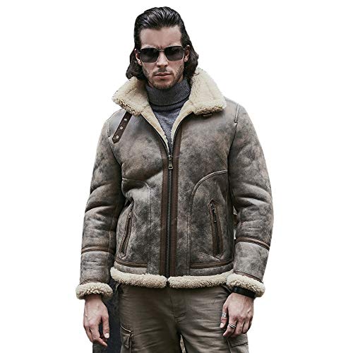 Denny&Dora Shearling Coat Herren B3 Bomberjacke Schaffell Mantel Kurze Lederjacke Herren Wintermantel (Retro Braun, M) von Denny&Dora