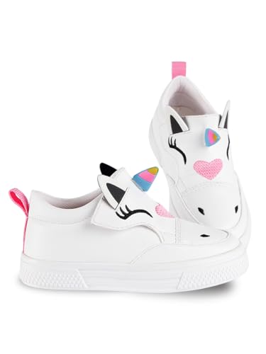 Denokids Mädchen-Sneaker, niedliche Einhorn-Applikation und 3D-Mais, weiße Sneaker mit 100% PU-Obermaterial, Polyester-Futter, Thermo-PVC-Sohle, abwischbar | 30 Nummer von Denokids