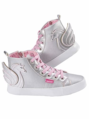 Denokids Mädchen-Turnschuhe, silberner Einhorn-High-Top-Sneaker, Bequeme Mädchenschuhe mit glänzenden rosa Schnürsenkeln, Kinder-Turnschuhe aus Kunstleder | 29 Nummer von Denokids