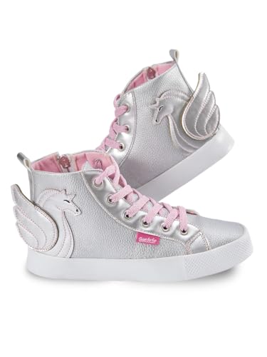 Denokids Mädchen-Turnschuhe, silberner Einhorn-High-Top-Sneaker, Bequeme Mädchenschuhe mit glänzenden rosa Schnürsenkeln, Kinder-Turnschuhe aus Kunstleder | 34 Nummer von Denokids