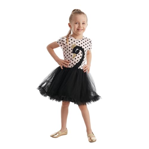 Denokids Mädchenkleid, Baumwolle Sommerkleid mit schwarzen Schwanenapplikationen, Stilvolles Kleid für Mädchen mit Tüllrock, Maschinenwaschbar bei 30 °C, Sicher für Kinder, 2 bis 9 Jahre | 3 Alter von Denokids