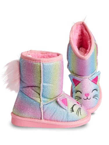 Denokids Mädchenstiefel, Glitzerstiefel zum Spazierengehen, bequeme Pelzmädchenschuhe, 3D-Katzendesign, 100% Polyesterfutter, thermoplastische Gummisohle, abwischbar, Schwarz | 29 Nummer von Denokids
