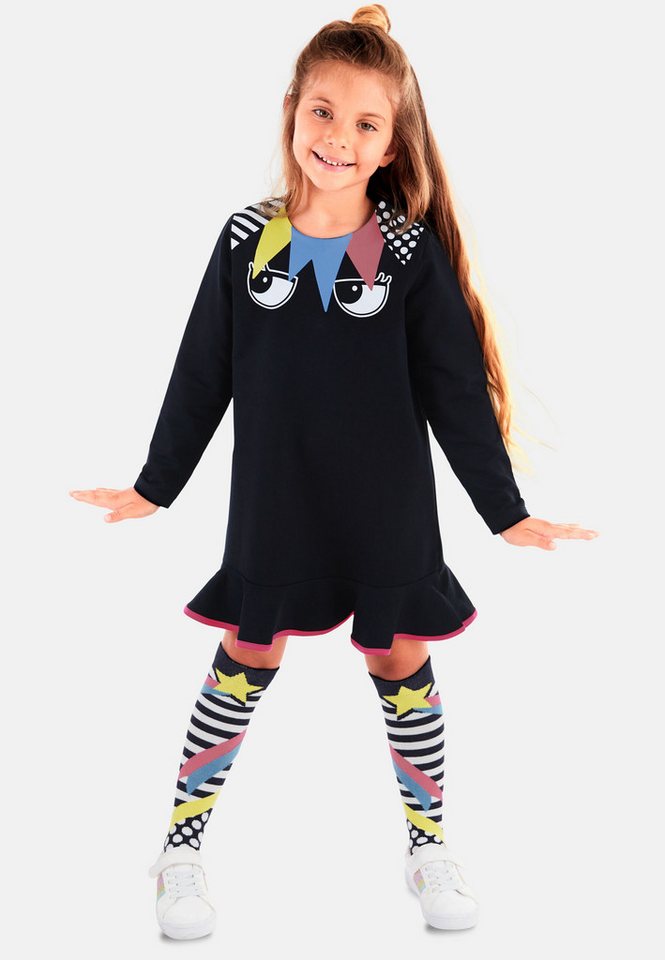 Denokids Shirtkleid Eyes (3-tlg) mit Rüschen am Saum von Denokids