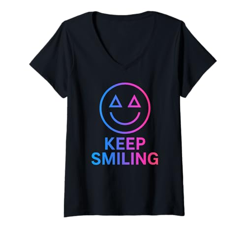 Damen Keep Smiling – Positive Energie & Motivation Geschenkidee T-Shirt mit V-Ausschnitt Damen Keep Smiling – Positive Energie & Motivation Geschenkidee T-Shirt mit V-Ausschnitt von DenoxVision
