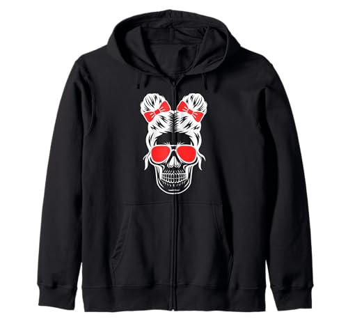 Stylischer Skull mit Schleife – Cooles Frauen Design Kapuzenjacke Stylischer Skull mit Schleife – Cooles Frauen Design Kapuzenjacke von DenoxVision