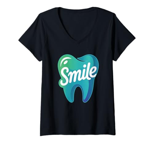 Damen Smile Tooth Zahnheilkunde Zahnarzthelferin | Hygieniker Zahnarzt T-Shirt mit V-Ausschnitt von Denta Smile Tooth