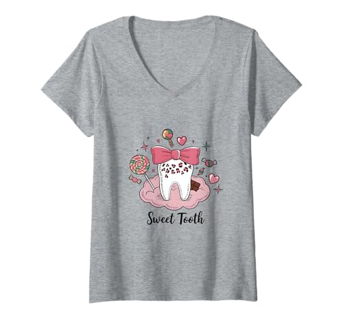 Damen Sweet Tooth Dental Design für Dentalhygieniker T-Shirt mit V-Ausschnitt von Dental Creations
