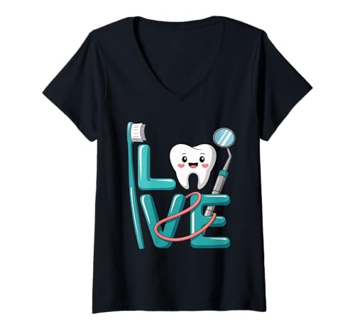 Damen Zähne Zahnarzt Dentalhygieniker Kieferorthopädie T-Shirt mit V-Ausschnitt von Dental Hygienist Dentist