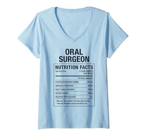 Damen Fatcs für Mundchirurgen T-Shirt mit V-Ausschnitt von Dental Surgical Humor Gifts for Oral Surgeons