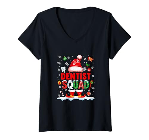 Damen Dentist Squad Herren-Weihnachtsmann-Kostüm mit Schleife T-Shirt mit V-Ausschnitt von Dentist Christmas Costume
