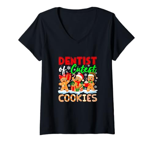 Damen Zahnarzt der süßesten Kekse Lebkuchen Weihnachten Job Team T-Shirt mit V-Ausschnitt von Dentist Christmas Costume