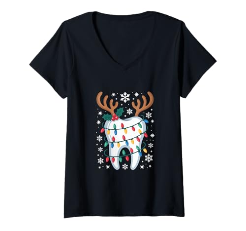 Damen Weihnachten Dental Squad Dentallabor Hygienikerin T-Shirt mit V-Ausschnitt von Dentist DentalLab Technician Dental Hygienist Xmas