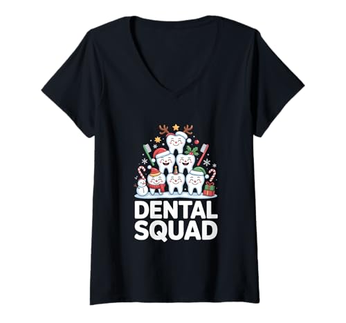 Damen Weihnachten Dental Squad Dentallabor Hygienikerin T-Shirt mit V-Ausschnitt von Dentist DentalLab Technician Dental Hygienist Xmas