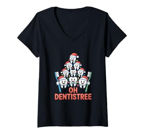 Damen Weihnachten Dental Squad Oh Dentistree T-Shirt mit V-Ausschnitt von Dentist DentalLab Technician Dental Hygienist Xmas