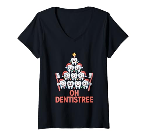 Damen Weihnachten Dental Squad Oh Dentistree T-Shirt mit V-Ausschnitt von Dentist DentalLab Technician Dental Hygienist Xmas