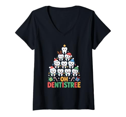 Damen Weihnachten Dental Squad Oh Dentistree T-Shirt mit V-Ausschnitt von Dentist DentalLab Technician Dental Hygienist Xmas