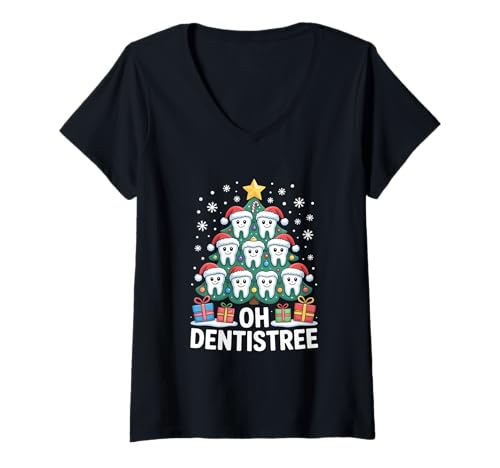 Damen Weihnachten Dental Squad Oh Dentistree T-Shirt mit V-Ausschnitt von Dentist DentalLab Technician Dental Hygienist Xmas