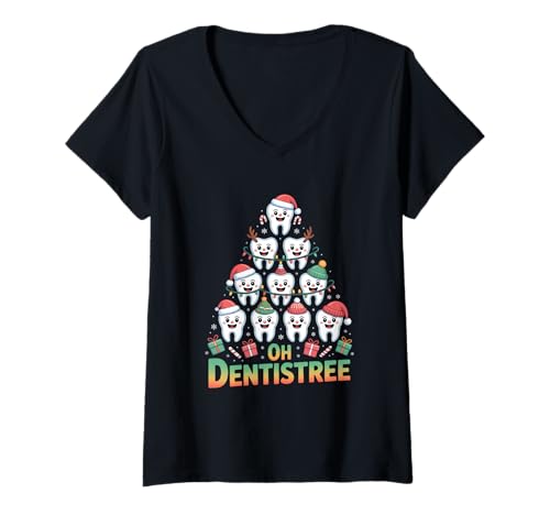 Damen Weihnachten Dental Squad Oh Dentistree T-Shirt mit V-Ausschnitt von Dentist DentalLab Technician Dental Hygienist Xmas