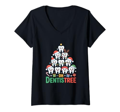 Damen Weihnachten Dental Squad Oh Dentistree T-Shirt mit V-Ausschnitt von Dentist DentalLab Technician Dental Hygienist Xmas