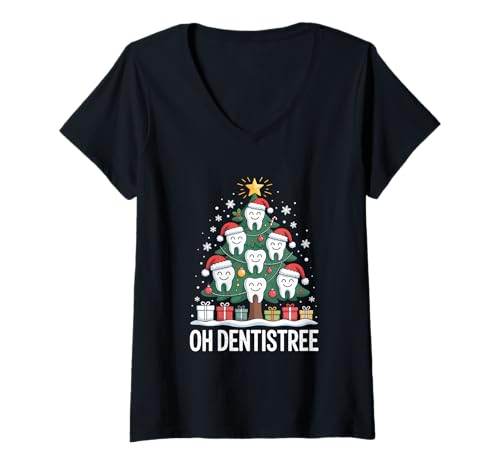 Damen Weihnachten Dental Squad Oh Dentistree T-Shirt mit V-Ausschnitt von Dentist DentalLab Technician Dental Hygienist Xmas