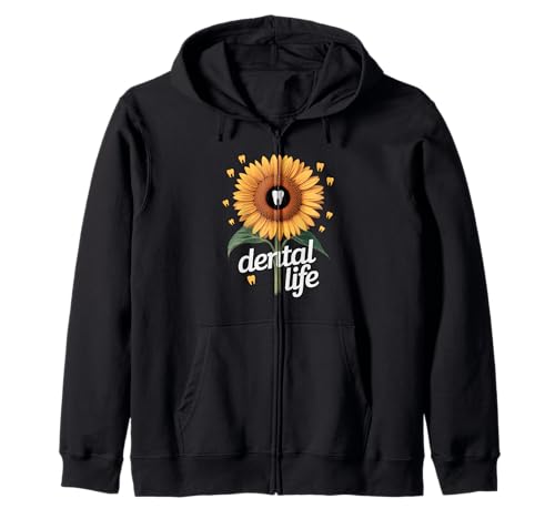 Lustiger Zahnspruch Sonnenblume Zahn Leben Humor Frauen Männer Kapuzenjacke von Dentist Hygienist Assistant Dental Care Flower Fan
