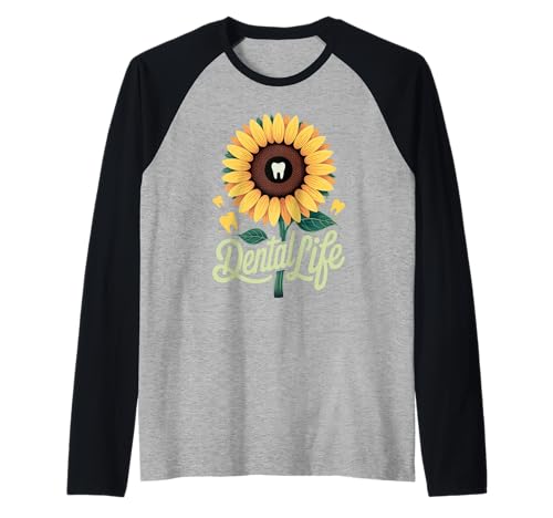 Lustiger Zahnspruch Sonnenblume Zahn Leben Humor Frauen Männer Raglan von Dentist Hygienist Assistant Dental Care Flower Fan