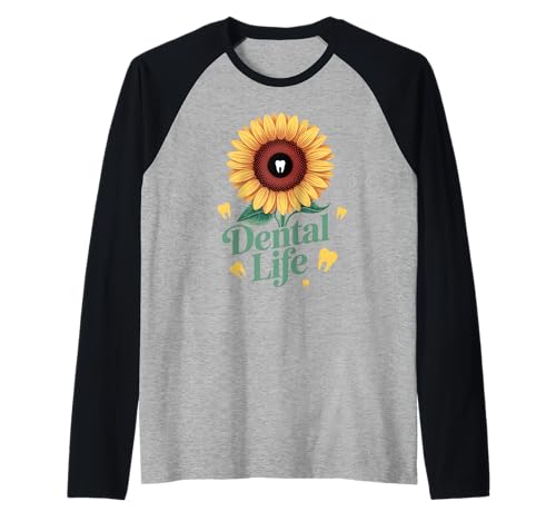 Lustiger Zahnspruch Sonnenblume Zahn Leben Humor Frauen Männer Raglan von Dentist Hygienist Assistant Dental Care Flower Fan
