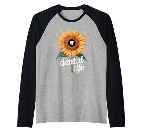 Lustiger Zahnspruch Sonnenblume Zahn Leben Humor Frauen Männer Raglan von Dentist Hygienist Assistant Dental Care Flower Fan