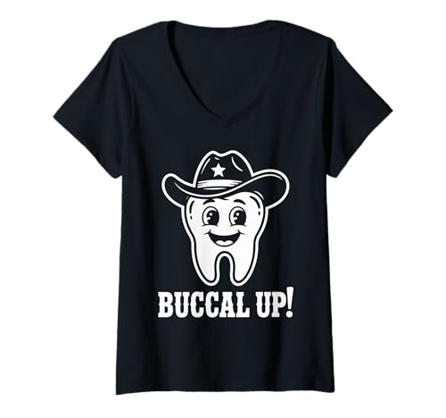 Damen Lustiger Zahnspruch Buccal Up Cowboy Zahn Humor Frauen Männer T-Shirt mit V-Ausschnitt Damen Lustiger Zahnspruch Buccal Up Cowboy Zahn Humor Frauen Männer T-Shirt mit V-Ausschnitt von Dentist Hygienist Dental Assistant Western Fans