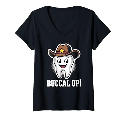 Damen Lustiger Zahnspruch Buccal Up Cowboy Zahn Humor Frauen Männer T-Shirt mit V-Ausschnitt Damen Lustiger Zahnspruch Buccal Up Cowboy Zahn Humor Frauen Männer T-Shirt mit V-Ausschnitt von Dentist Hygienist Dental Assistant Western Fans