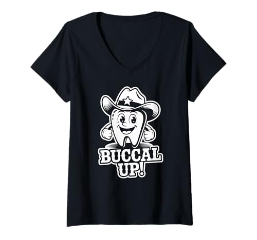 Damen Lustiger Zahnspruch Buccal Up Cowboy Zahn Humor Frauen Männer T-Shirt mit V-Ausschnitt von Dentist Hygienist Dental Assistant Western Fans