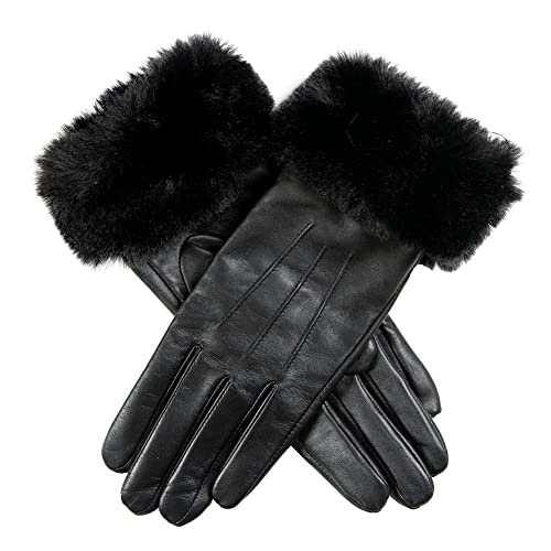 Dents Damen Touchscreen Sarah Leder Handschuhe mit Fell Kunstbündchen, Schwarz , 36 von Dents