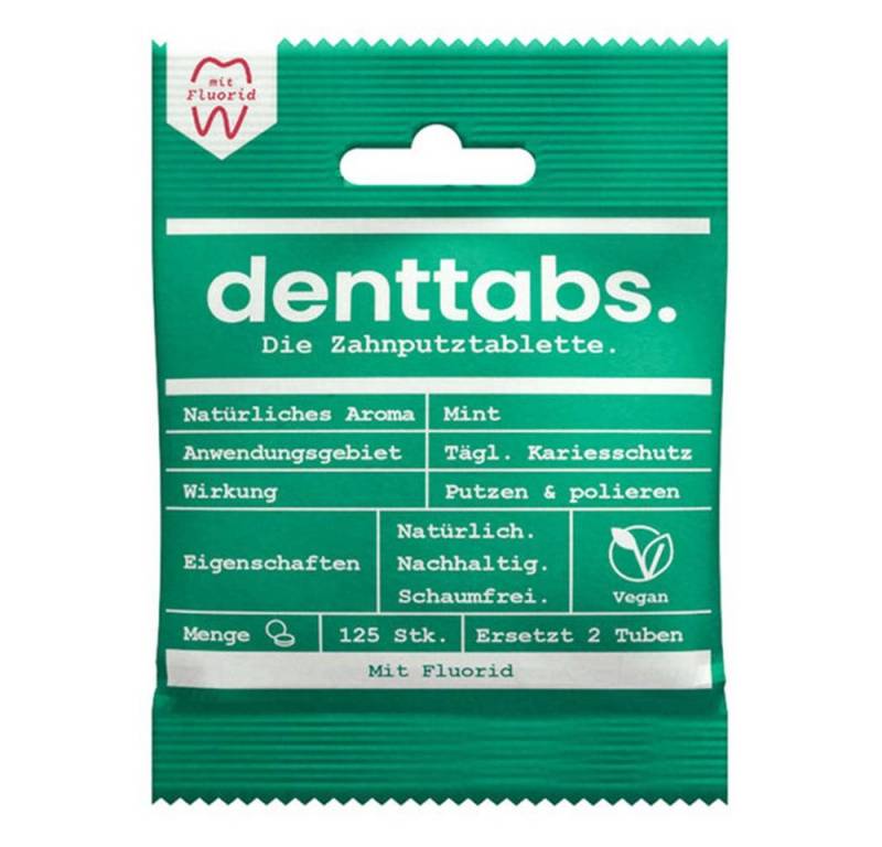 Denttabs Zahnpasta Zahnputztabletten - Mint mit Fluorid 125Stk 2er Pack von Denttabs