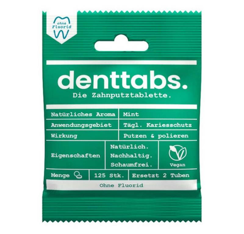 Denttabs Zahnpasta Zahnputztabletten - Mint ohne Fluorid 125Stk 2er Pack von Denttabs