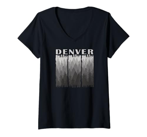 Damen Denver Schriftzug Hauptstadt USA Colorado Wald Bäume T-Shirt mit V-Ausschnitt Damen Denver Schriftzug Hauptstadt USA Colorado Wald Bäume T-Shirt mit V-Ausschnitt von Denver Hauptstadt Colorados Amerika Wald
