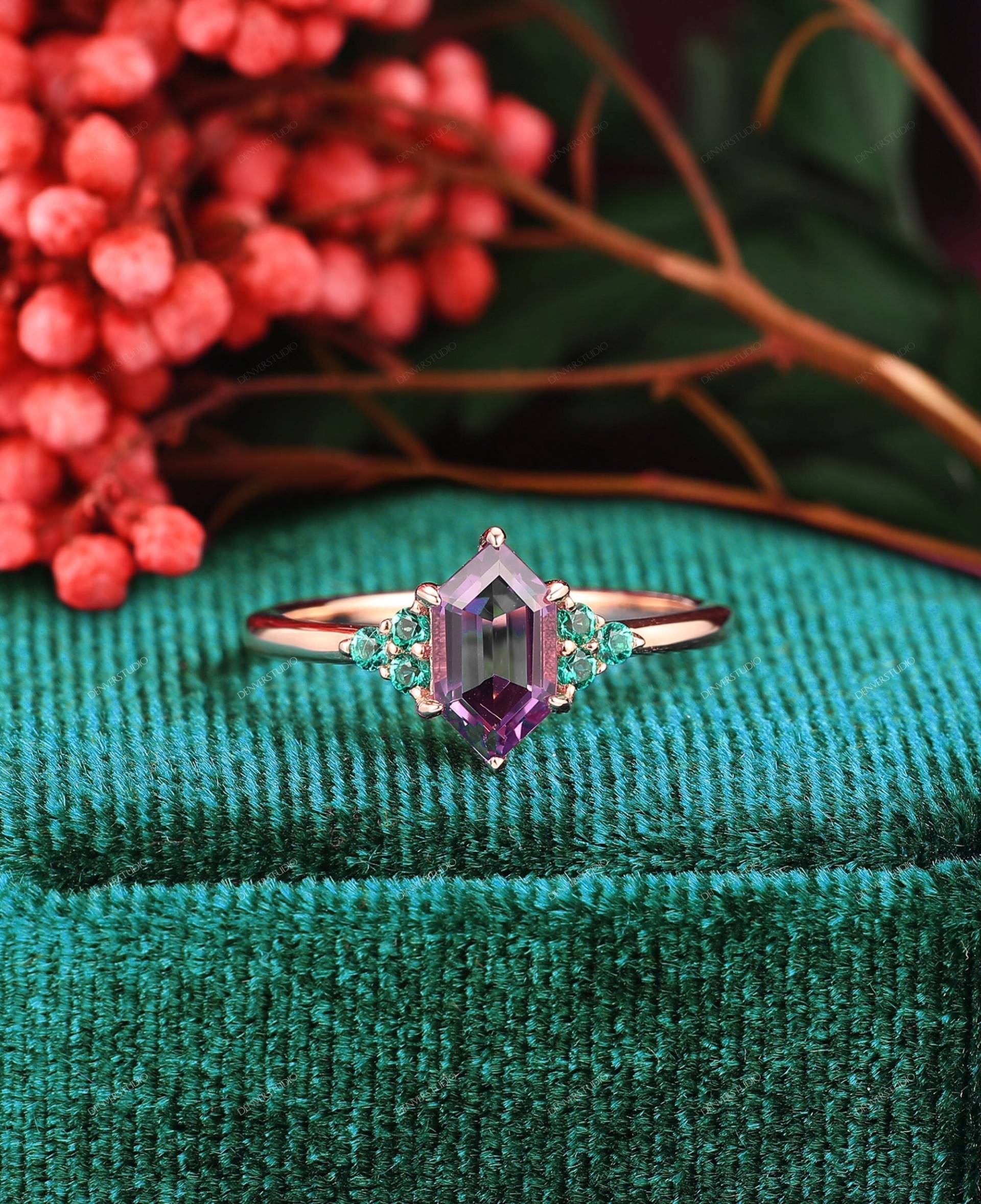 6Er Set Natürliche Amethyst Verlobungsringe, Februar Geburtsstein Ring, 1, 1Ct Lang Hexagon Cut Eheringe, Lila Edelstein Ringe von DenverStudio