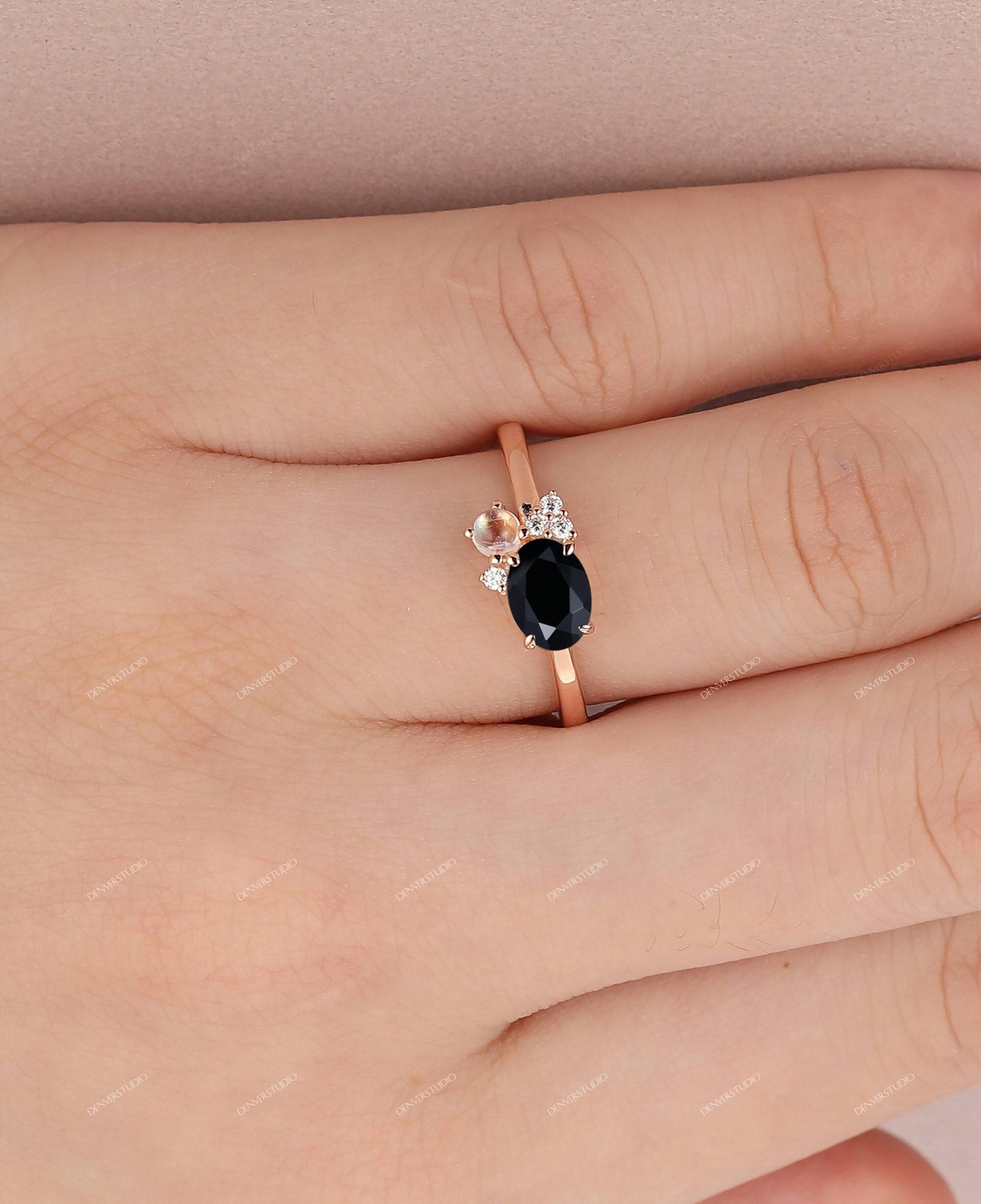 Damen Geschenk, 1.0Ct Oval Form Schwarzer Achat Edelstein Hochzeit Goldring, Art Deco Verlobungsringe, Weihnachtsgeschenk, Onyx Frauen Ring von DenverStudio