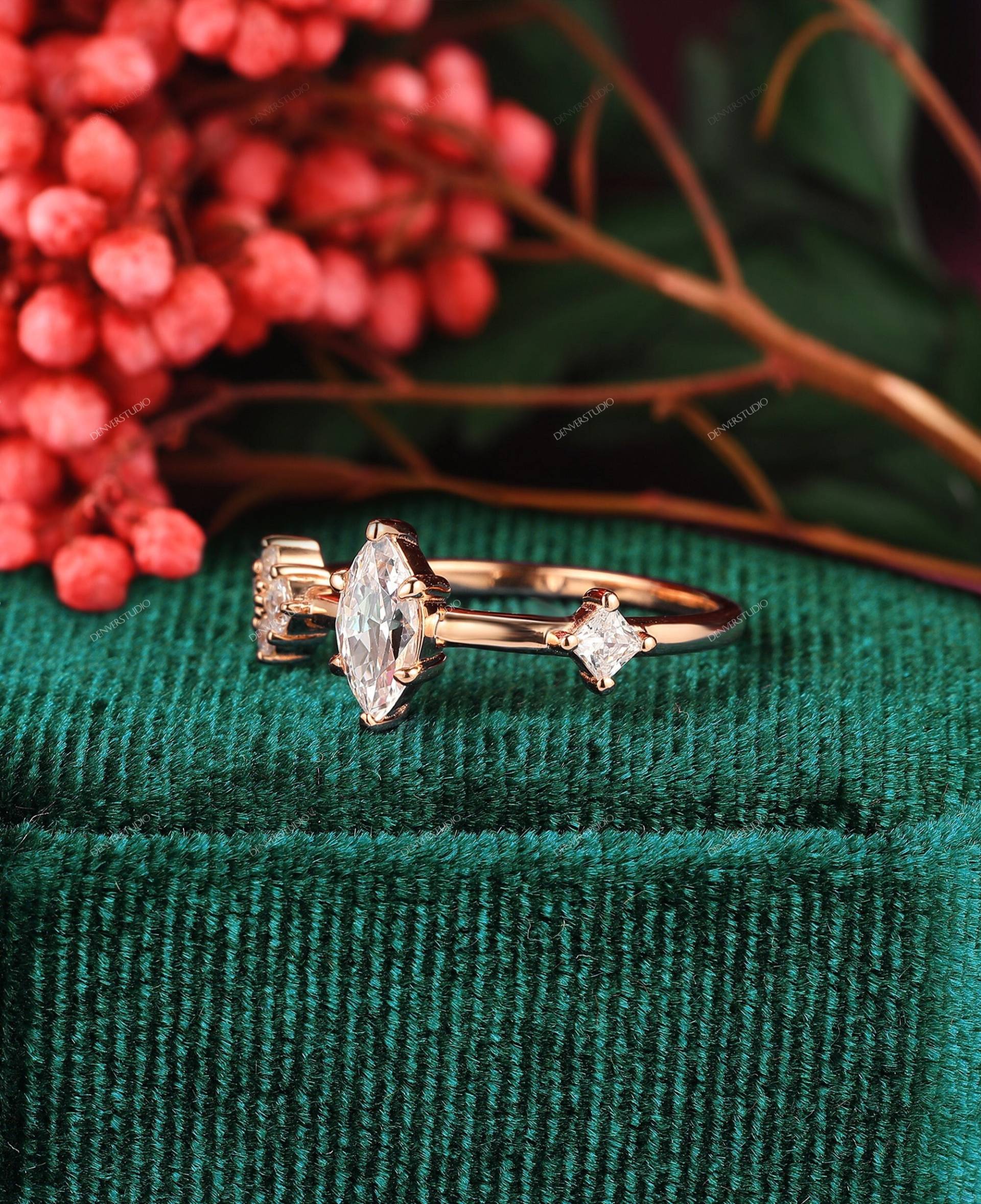 Marquise Cut Moissanit Ringe Massivgold, 4x8mm Form Hochzeit Jahrestag Ring Geschenk, Vintage Verlobungsring, Damen von DenverStudio
