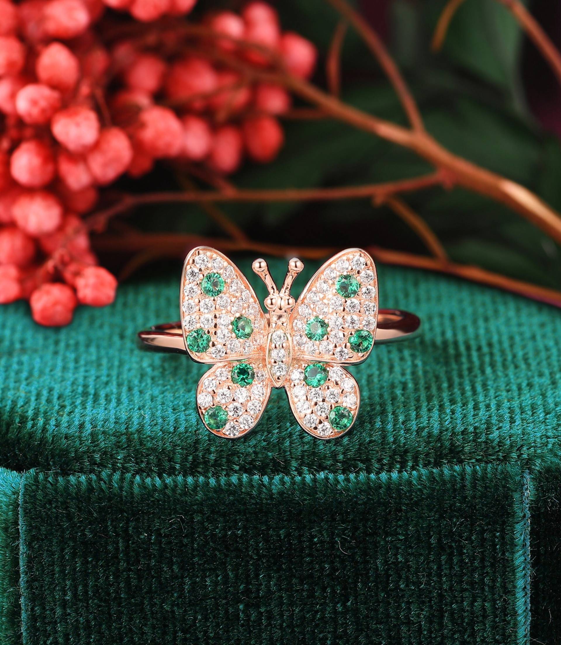 Schmetterlingsformring, Zarte Verlobungsring, Smaragd Frauenring, Jubiläumsgeschenk, Vintage Hochzeit Versprechen Ring, Schmetterling Valentinstag Schmetterlingsformring, Zarte Verlobungsring, Smaragd Frauenring, Jubiläumsgeschenk, Vintage Hochzeit Versprechen Ring, Schmetterling Valentinstag von DenverStudio