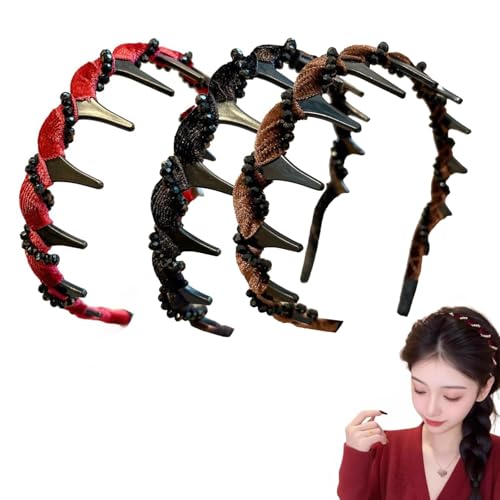 3 Stück Vintage High Cranium Artificial Pearl Hairband Mode Stirnbänder Stirnband Retro Perlen Haarbänder Faux Pearl und Kunstkristall Stirnband,für Frauen und Mädchen (B-3PCS, Extra breit) von Denxahao
