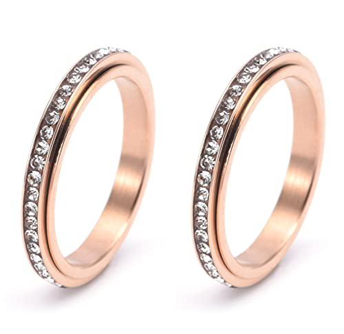 Denxahao Ringe für Frauen Thermogenic Moissanite Spinner Ring Stainless Steel Rings Lymphdrainagering zum Abnehmen, Linderung von Angstzuständen Zwei Stücke (9号, rosegold) von Denxahao