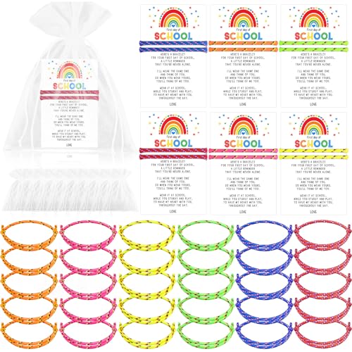30 Set Einschulung Armband Einstellbar Willkommen Zurück zur Schule Armbänder mit Karten Organza Beutel Kindergarten Armbänder für Schüler Schulanfang Klassenzimmer Geschenke von Lehrern von Denylo pro