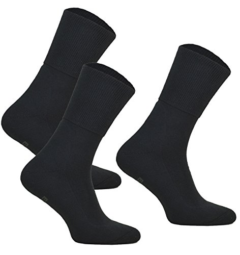 3 Paar Diabetiker Socken ohne Gummibund MEDIC DEO COTTON. Extra Weit Baumwolle Medizin Socken Herren und Damen (38-40, 3 Paar: Schwarz) von DeoMed