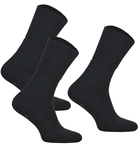 3 Paar Diabetiker Socken ohne Gummibund MEDIC DEO COTTON. Extra Weit Baumwolle Medizin Socken Herren und Damen (41-43, 3 Paar: Schwarz) von DeoMed