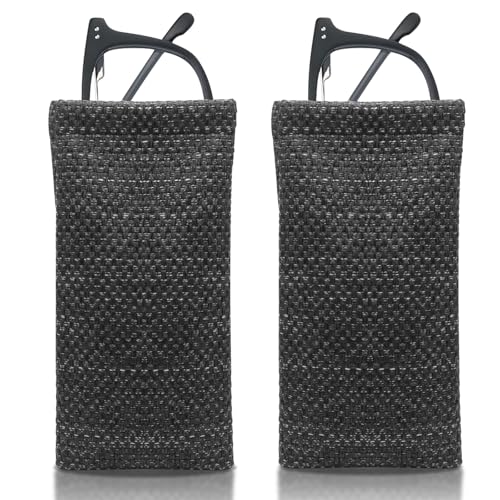 Deokke 2 Stück Brillenetui Weich,Brillen Sonnenbrille Brillentasche,Portable Squeeze Weiche Leder Leinen Gewebte Nette Frauen Männer (B9-Feines Gewebe Dunkelgrau) von Deokke