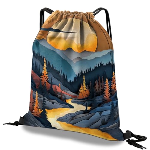 Deokke Rucksack mit Kordelzug,Wasserdicht Sportbeutel, für Sport, Gym, Strand Reisen,Nette ästhetische Sackpack Geeignet für Männer und Frauen (S24-Sonnenuntergang) von Deokke