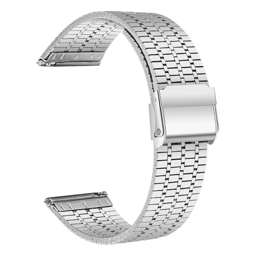 Deolven Edelstahl Uhrenarmband, Mesh Metall Uhrenarmbänder für Herren und Damen, Schnellspanner Armband für Smartwatch und Traditionelle Uhr, Uhrband 20mm Silber von Deolven