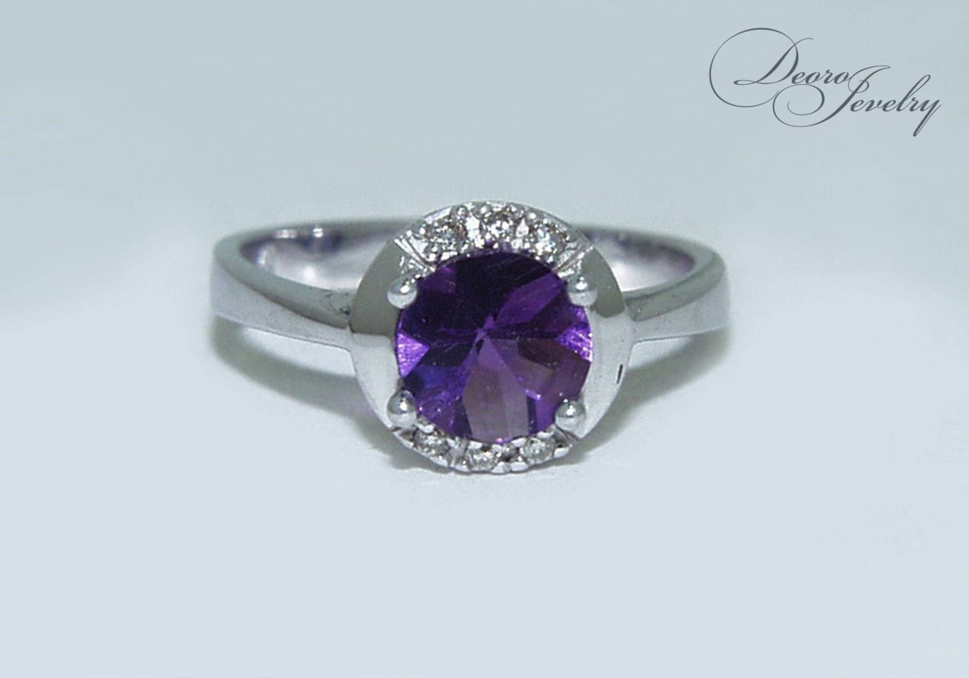 Amethyst Und Diamant Verlobungsring, Ehering, Versprechensring, Weißgold, 14K, Massivgold, Goldring von DeoroJewelryDesign