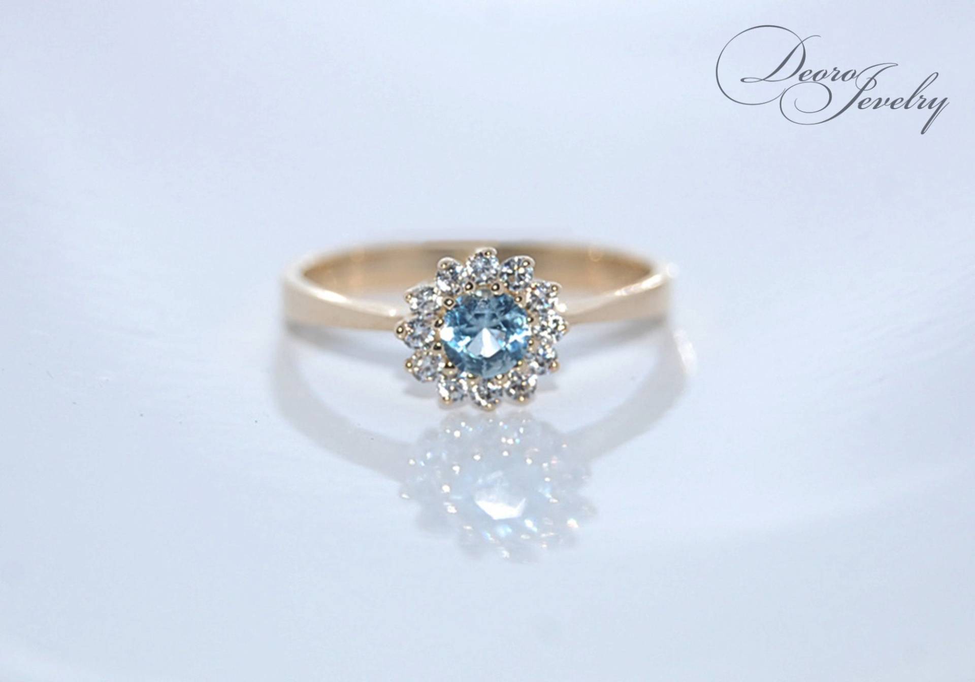 Blumen Aquamarin Gelbgold Ring, Ehering, Verlobungsring, Gelbgold, 14K Massivgold, Goldring von DeoroJewelryDesign