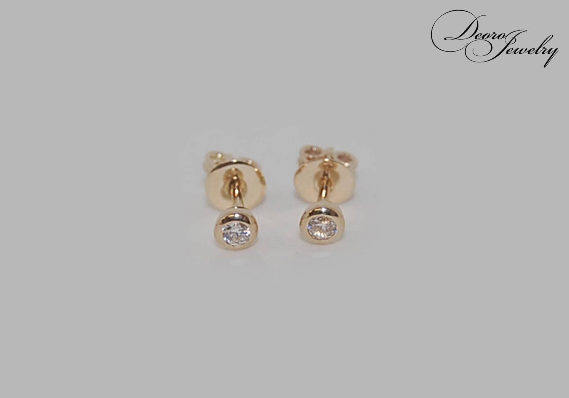 Gelbgold Ohrringe Mit Cubic Zirkonia, Gelbgold, Für Frauen, Mädchen, Kinder Ohrringe, Baby 14K, Solid Gold von DeoroJewelryDesign